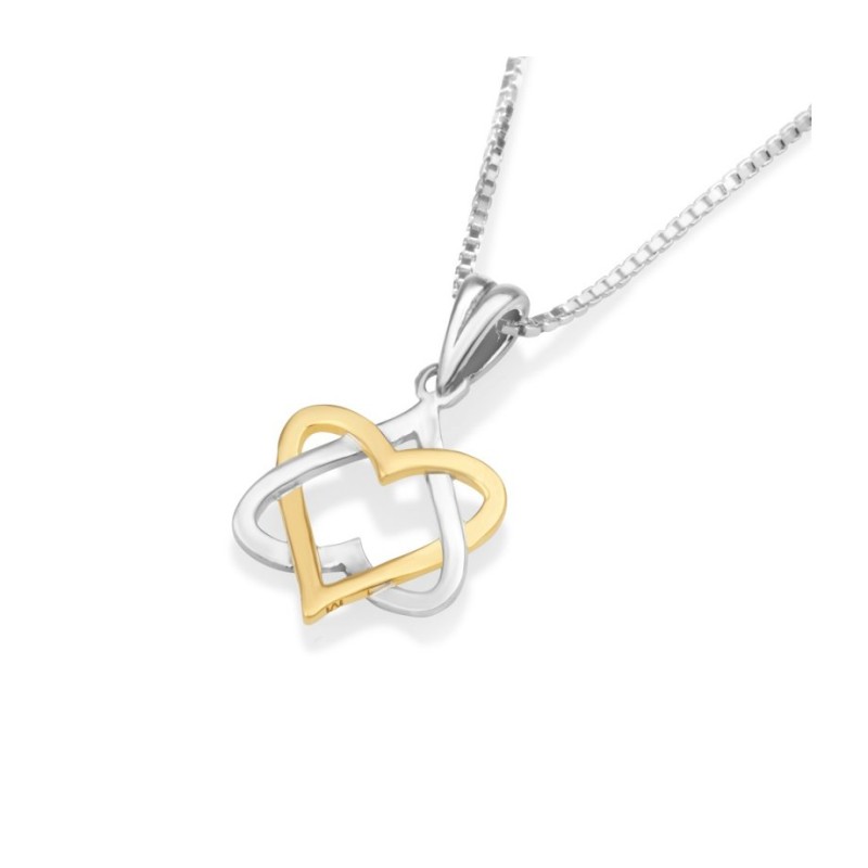 שרשרת תליון כסף סטרלינג שני גוונים כוכב של ... | תליון יהודי